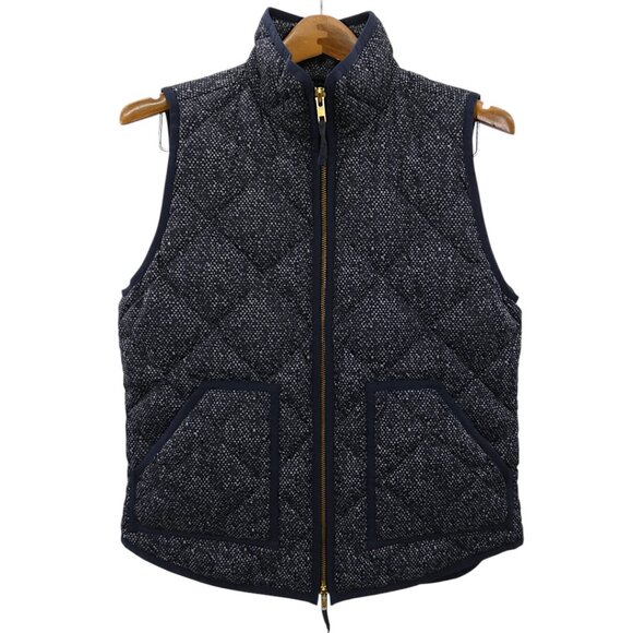 J.Crew Factory Women’s Navy Speckled Quilted Down Vest S Preppy Classic Layering - Picture 1 of 6